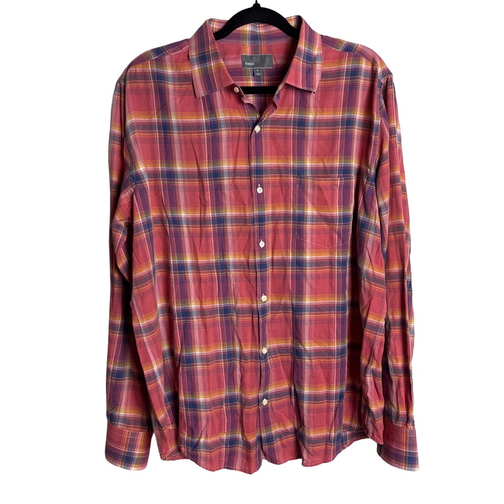 Vince Plaid Button Down Shirt – XL – 100% Cotton – Pink Multi